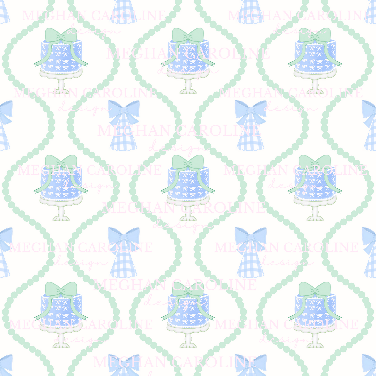 Blue Birthday Cake - Green Bow - White Background