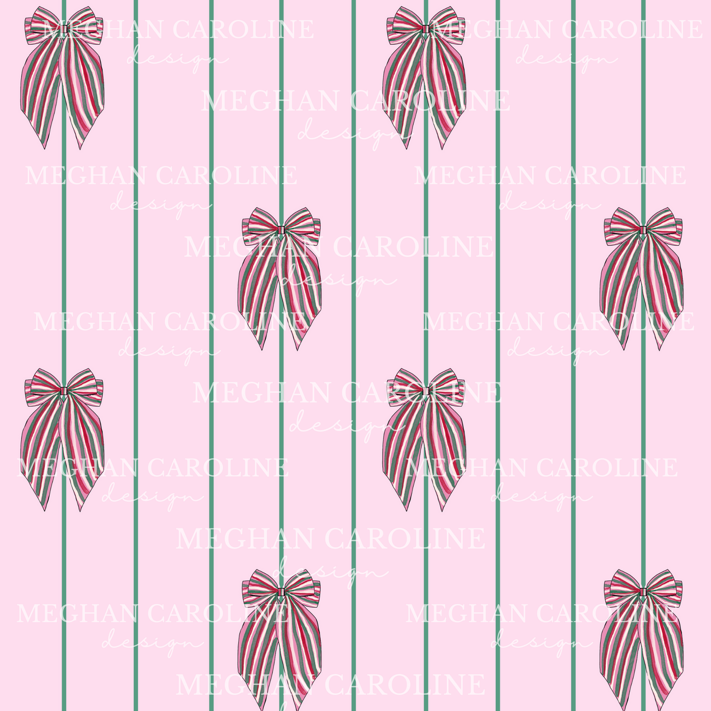 Christmas Bows - Green Stripes - Pink