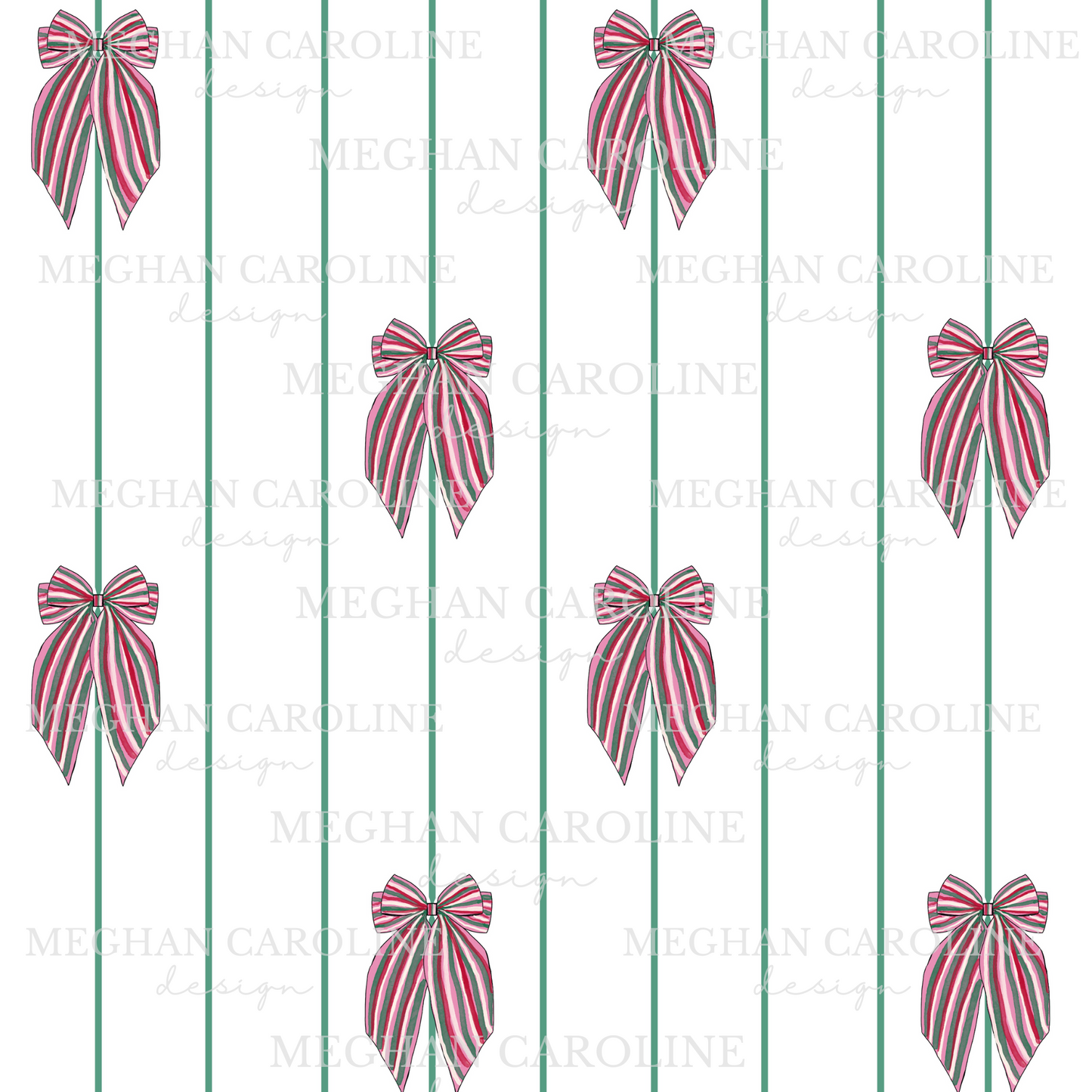 Christmas Bows - Green Stripes - White