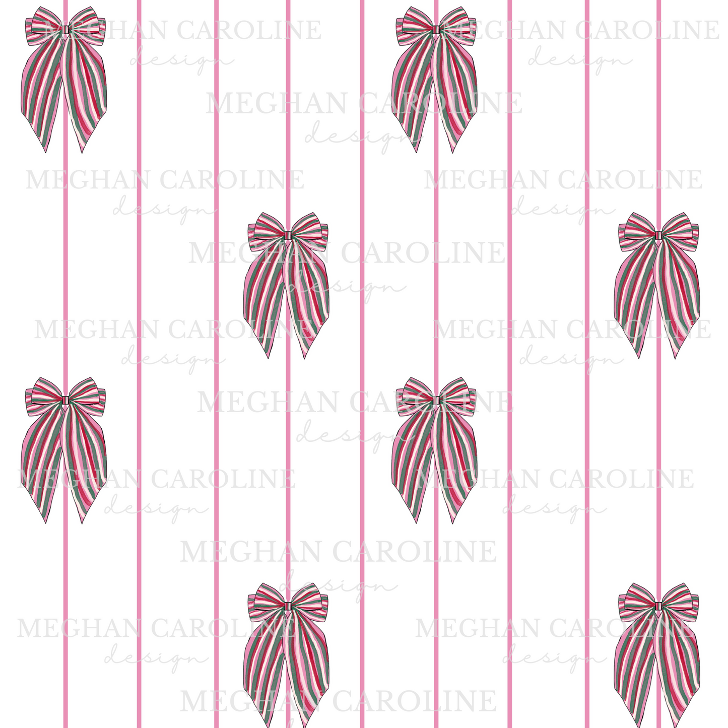 Christmas Bows - Pink Stripes - White