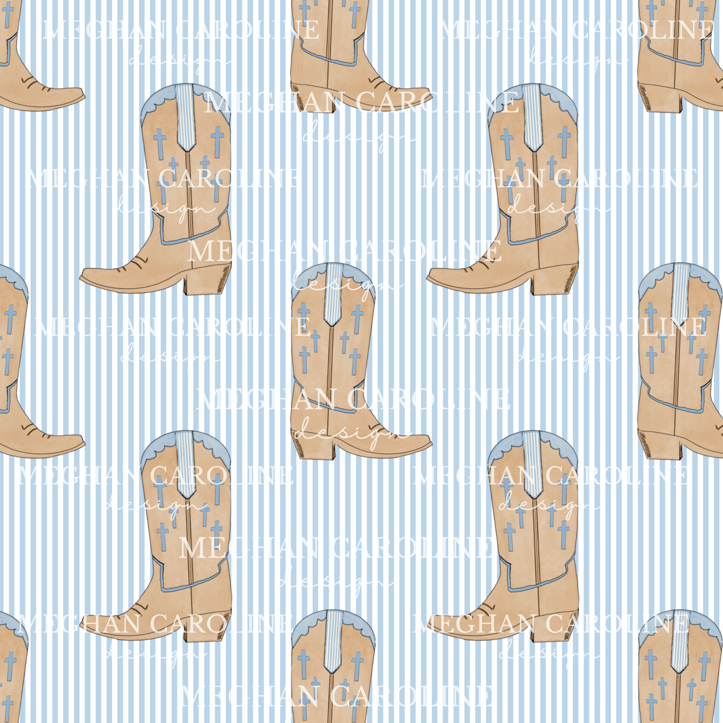 Cowgirl Boots - Blue Seersucker