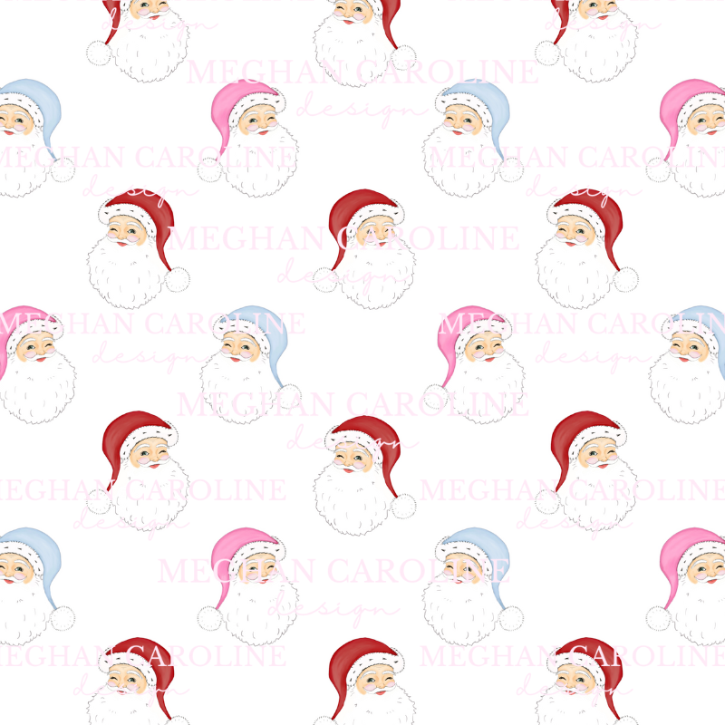 Santa with Red, Blue, & Pink Hat - White