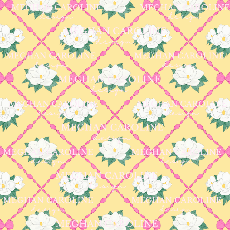 Magnolias with Hot Pink Bows - Yellow
