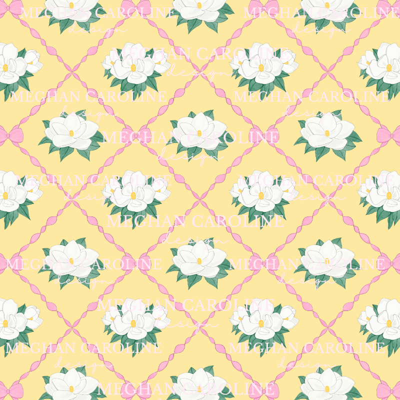Magnolias with Pink Bows - Yellow
