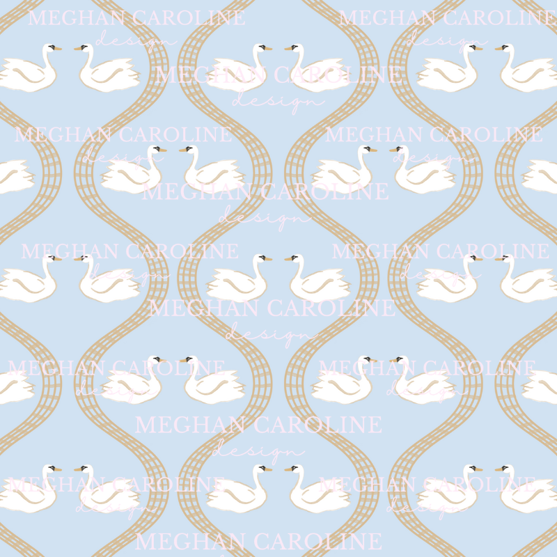 Swans - Gold Gingham - Blue