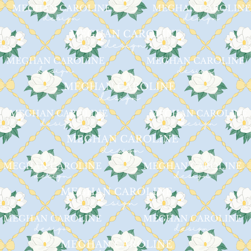 Magnolias with Yellow Bows - Blue