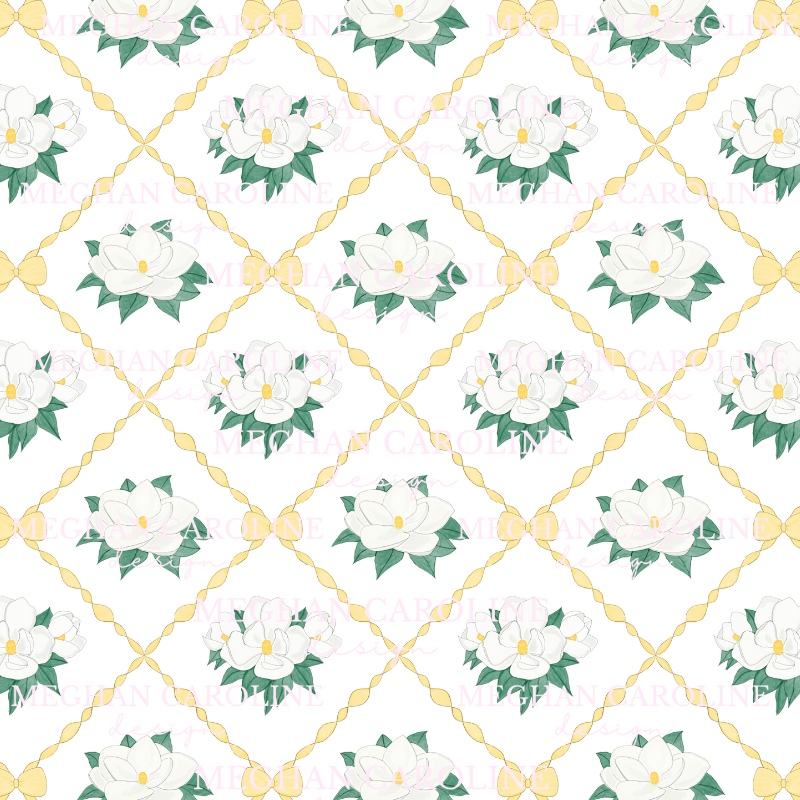 Magnolias with Yellow Bows - White