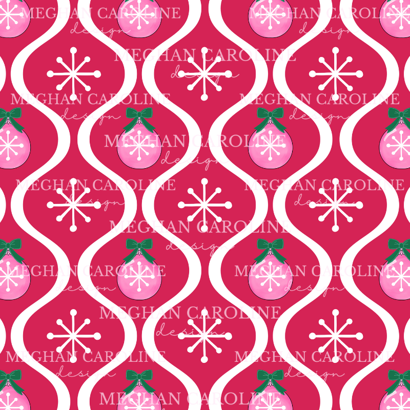 Pink Ornaments with Green Bows - Red