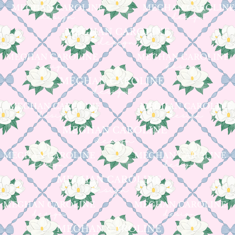 Magnolias with Blue Bows - Pink