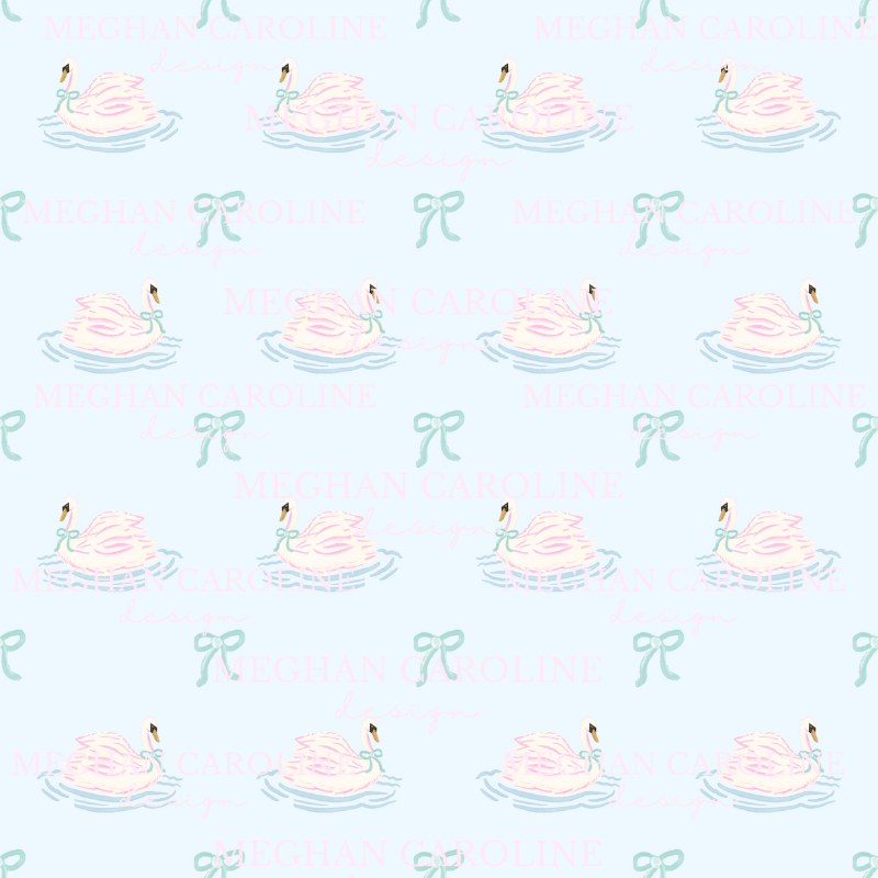 Pink Swans with Green Bows - Blue