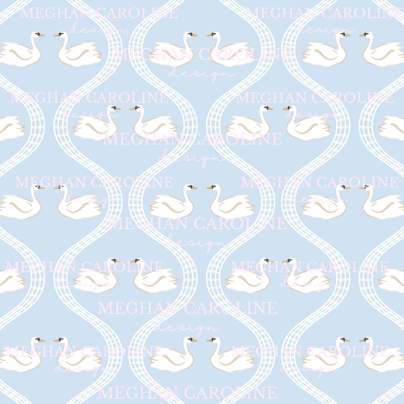 Swans - White Gingham - Blue