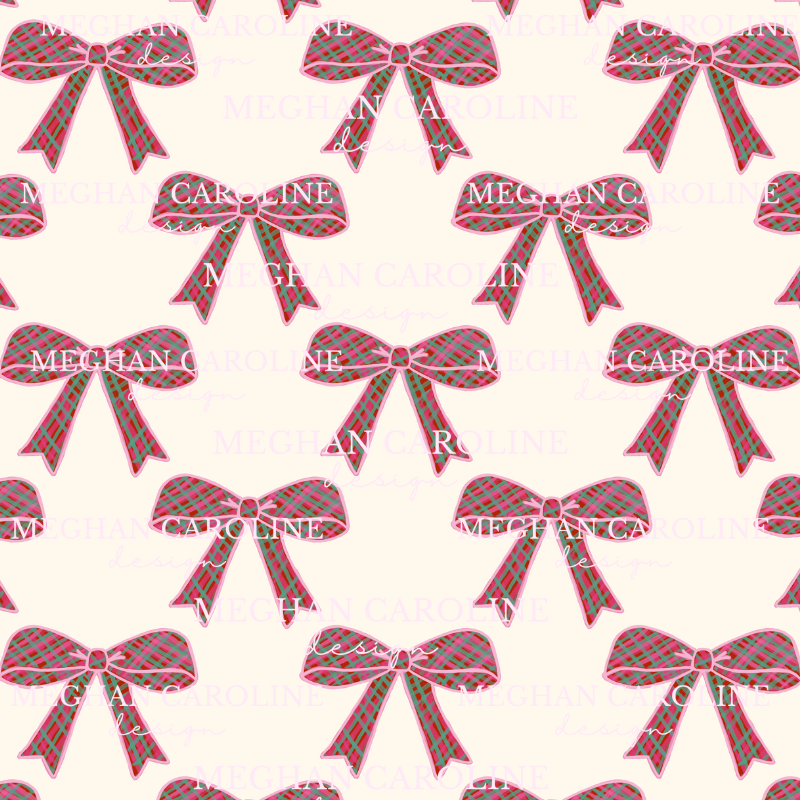 Red Gingham Bow - Beige