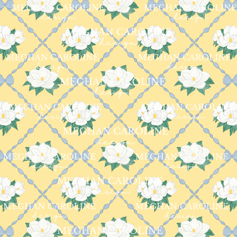 Magnolias with Blue Bows - Yellow