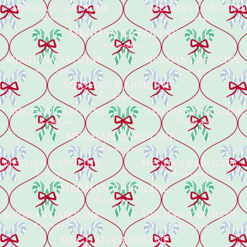 Candy Canes - Blue & Green with Red Bows - Green