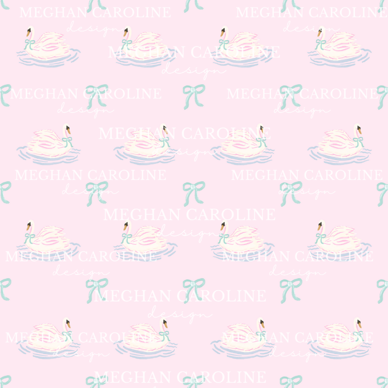 Pink Swans with Green Bows - Pink