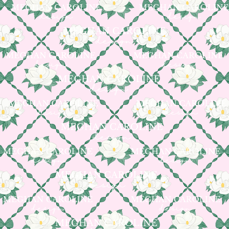 Magnolias with Green Bows - Pink