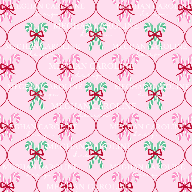 Candy Canes - Pink & Green with Red Bows - Pink