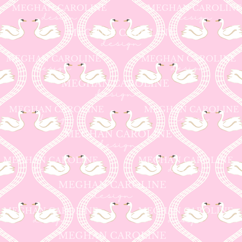 Swans - White Gingham - Pink