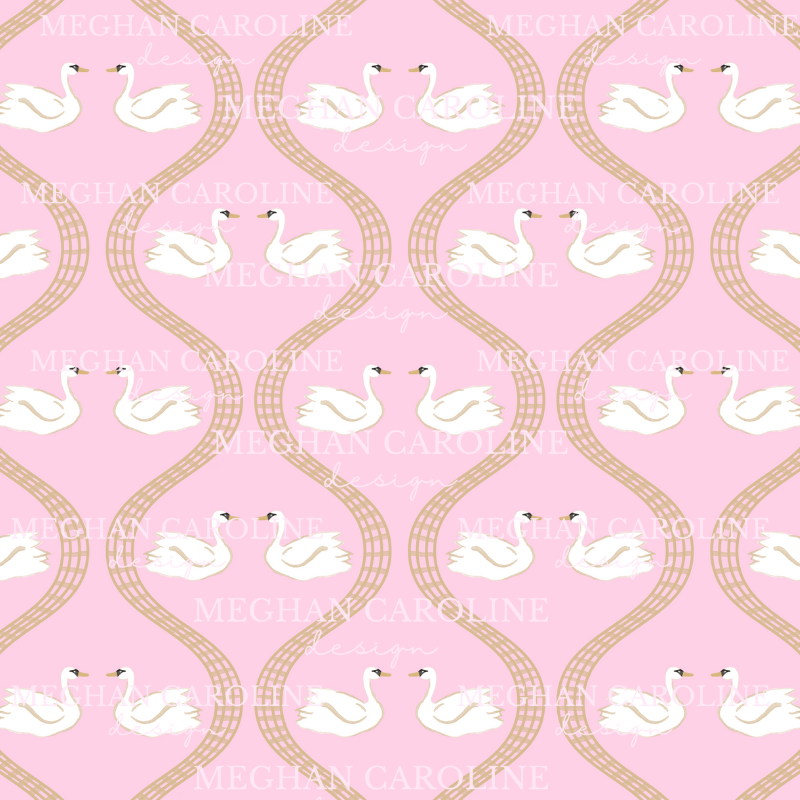 Swans - Gold Gingham - Pink