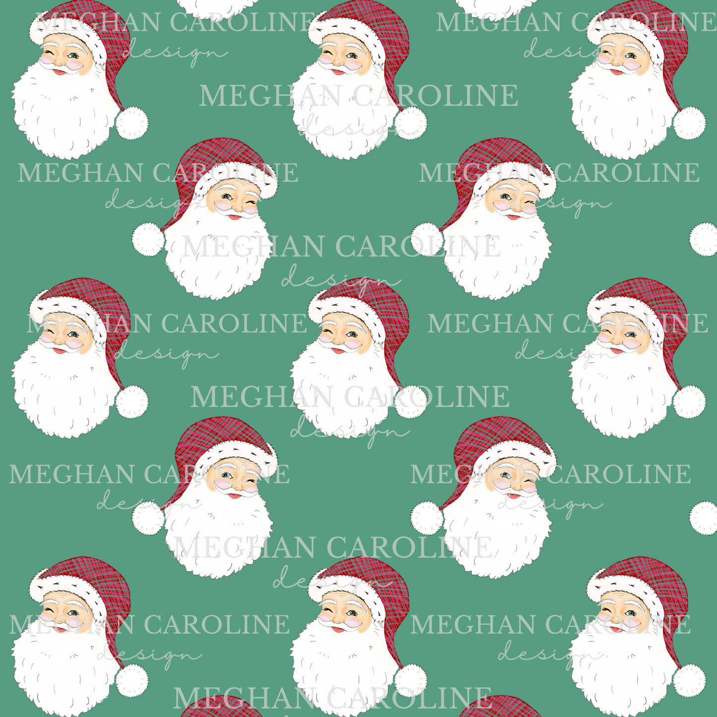 Santa with Red Gingham Hat - Green