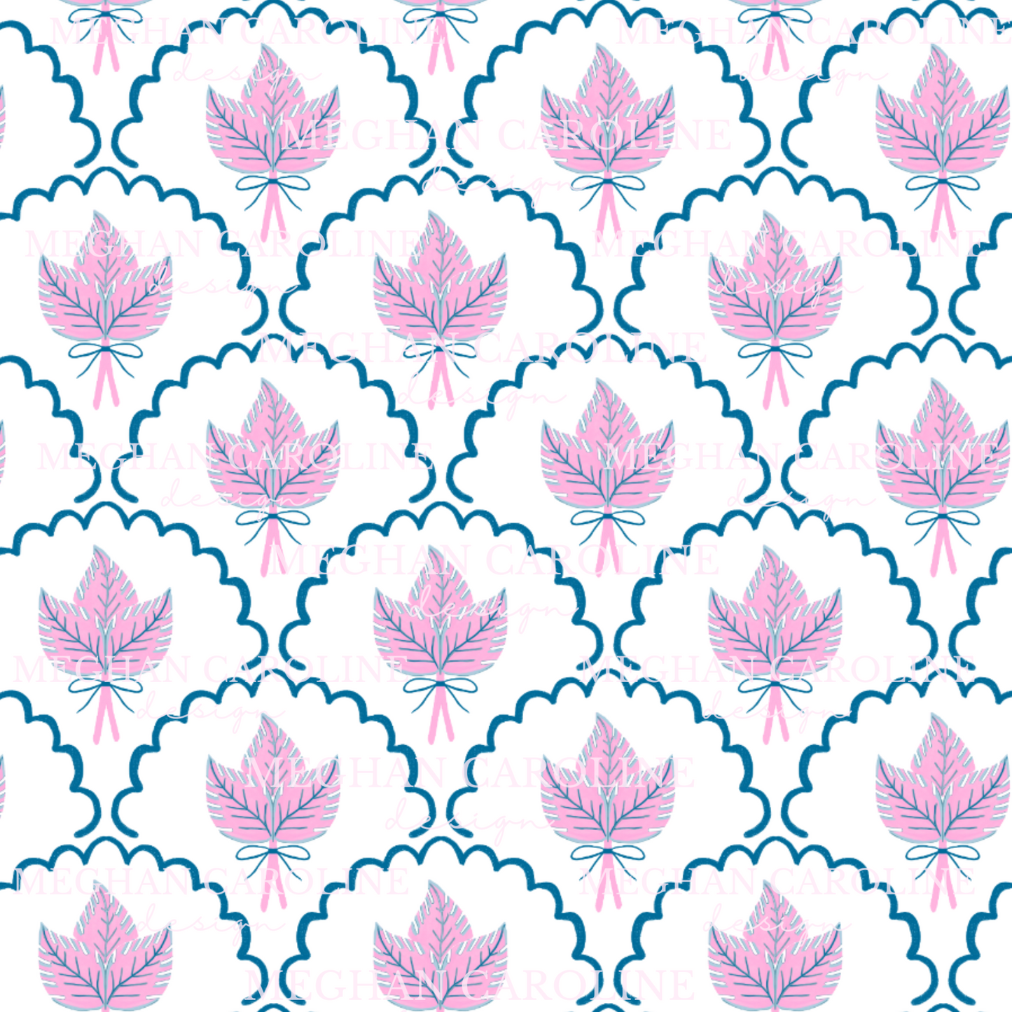 Palm Leaves with Bows - Pink + Navy