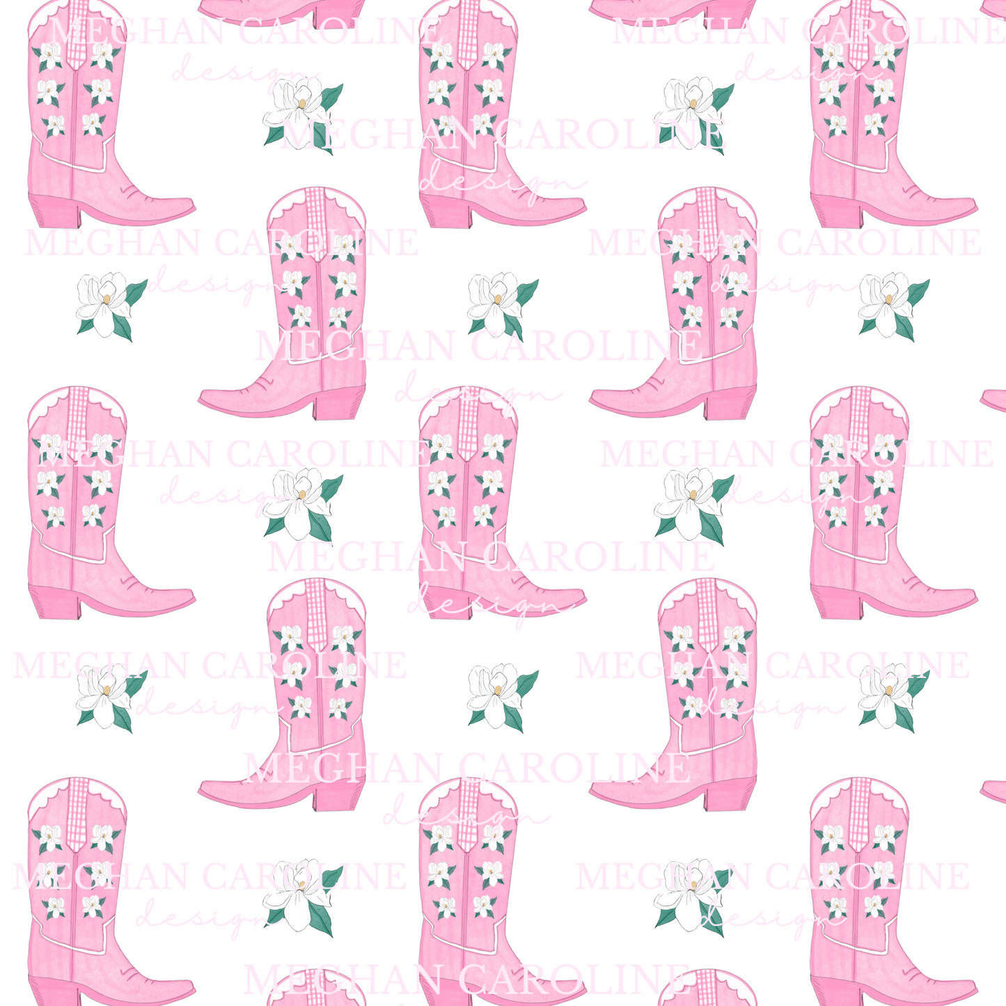 Cowgirl Boots with Magnolias - White