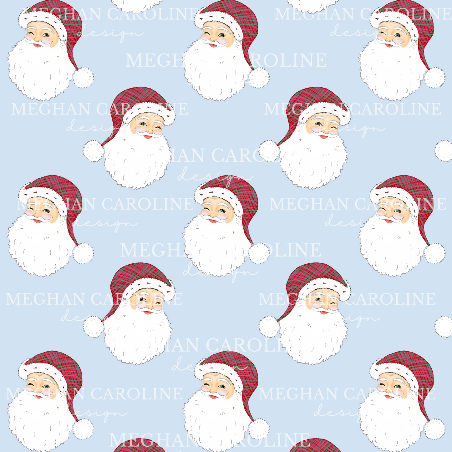 Santa with Red Gingham Hat - Blue