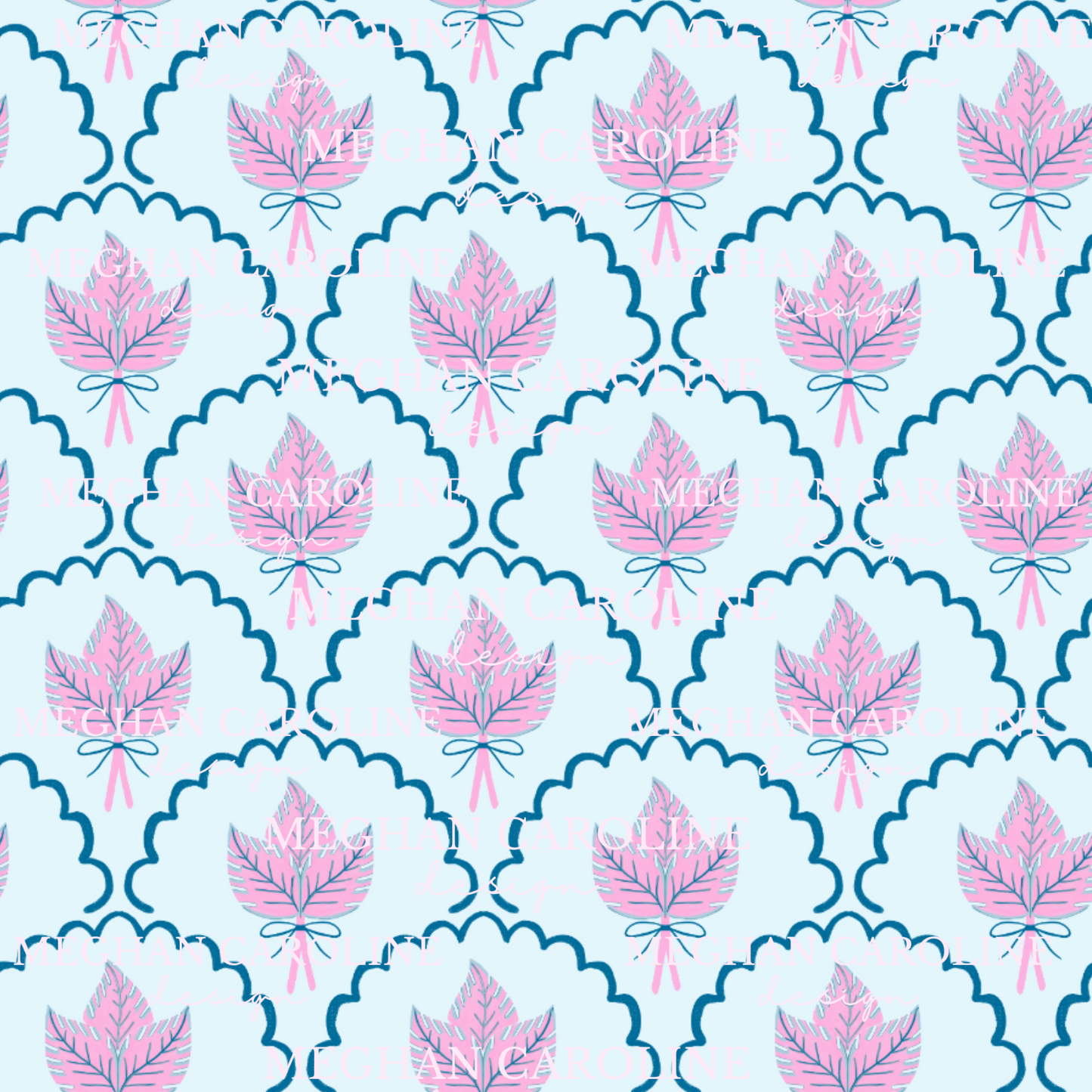 Palm Leaves - Pink & Navy - Blue