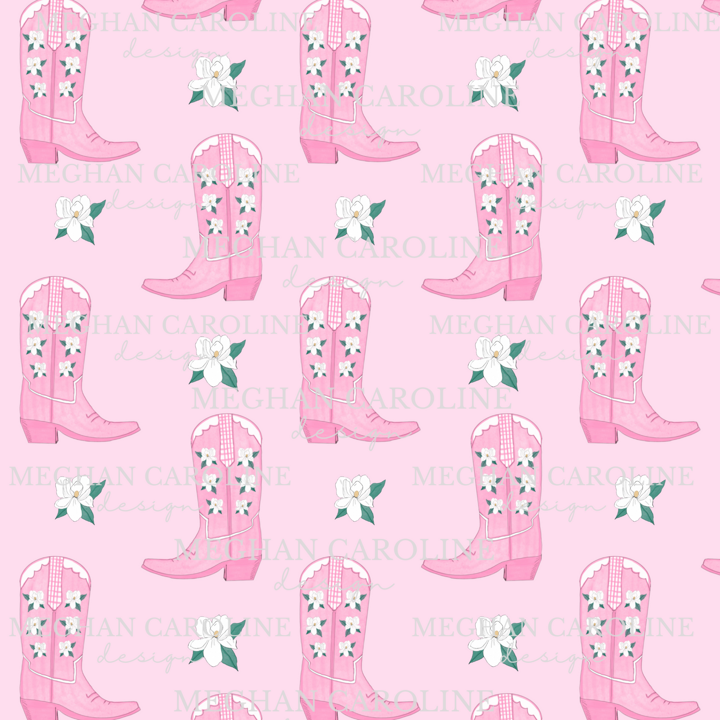 Cowgirl Boots with Magnolias - Pink