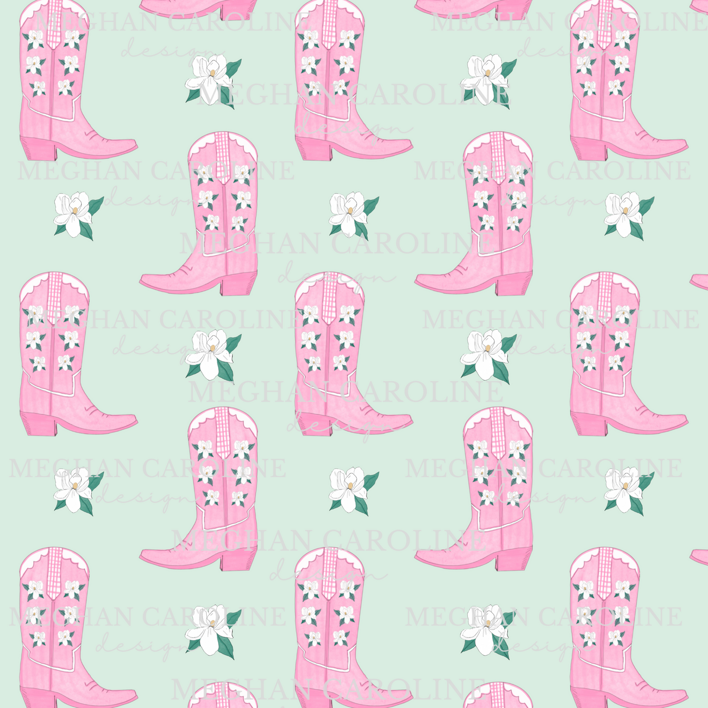 Cowgirl Boots with Magnolias - Green