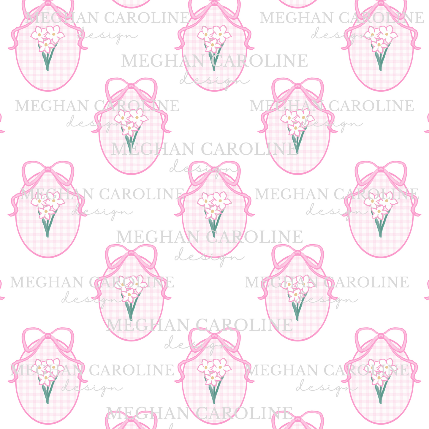 White Flowers - Pink Gingham