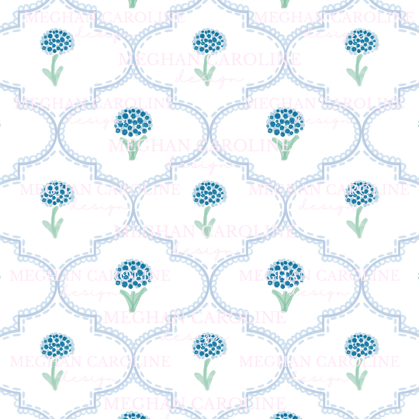 Blue Floral - White Background
