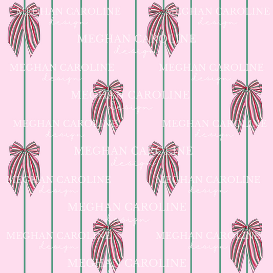 Christmas Bows - Green Stripes - Pink