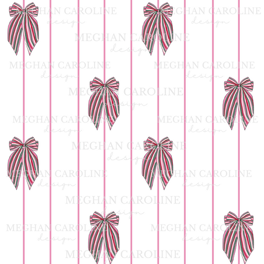 Christmas Bows - Pink Stripes - White