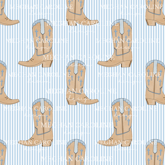 Cowgirl Boots - Blue Seersucker