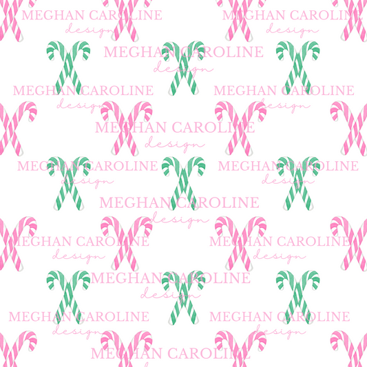Candy Canes - Pink & Green - White