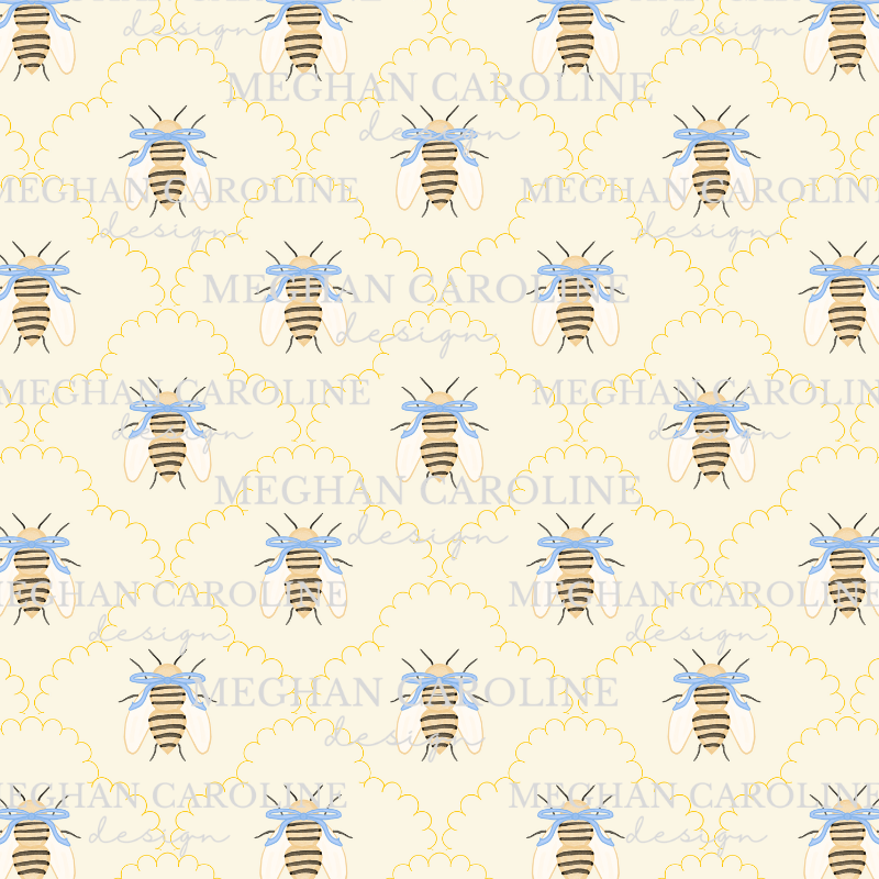 Honeybee with Blue Bow - Yellow
