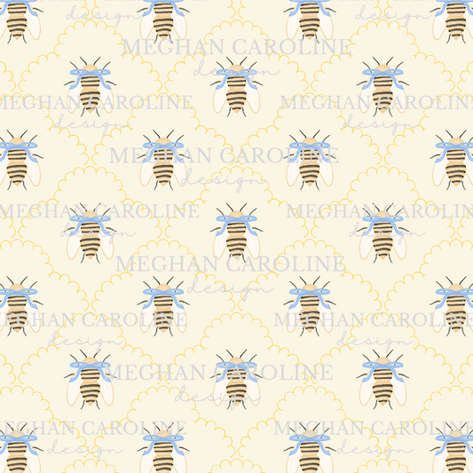 Honeybee with Blue Bow - Yellow