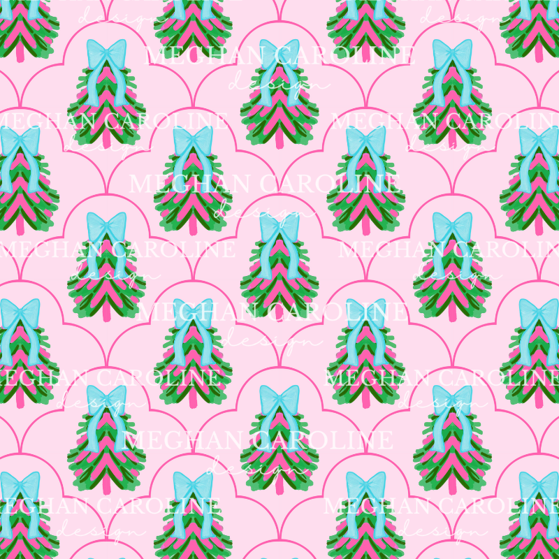 Pink Christmas Tree with Blue Bow