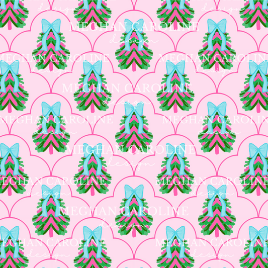 Pink Christmas Tree with Blue Bow