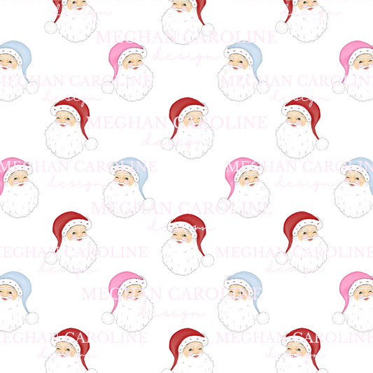 Santa with Red, Blue, & Pink Hat - White