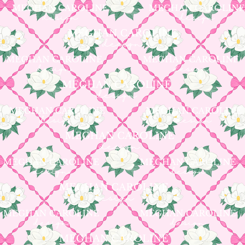 Magnolias with Hot Pink Bows - Pink