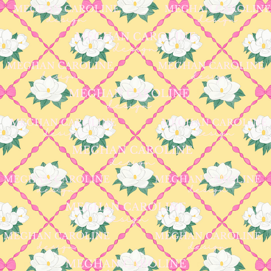 Magnolias with Hot Pink Bows - Yellow