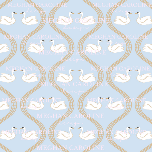 Swans - Gold Gingham - Blue