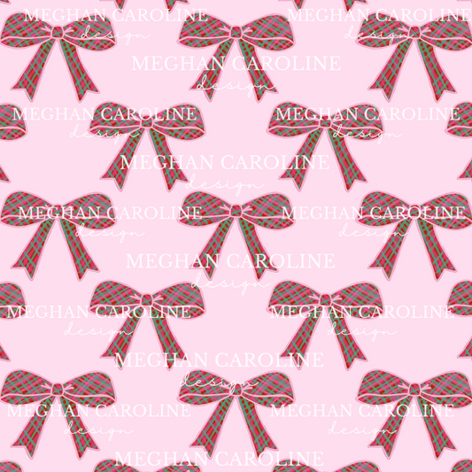 Red Gingham Bow - Pink
