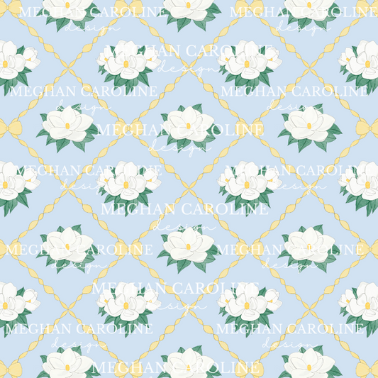 Magnolias with Yellow Bows - Blue