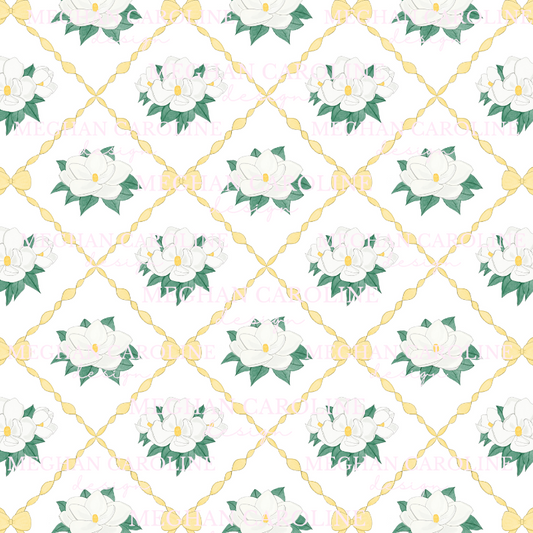 Magnolias with Yellow Bows - White