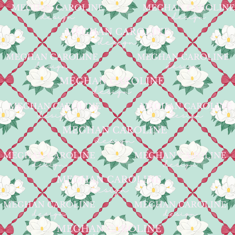 Magnolias with Red Bows - Green