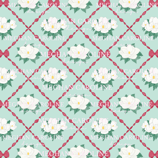 Magnolias with Red Bows - Green