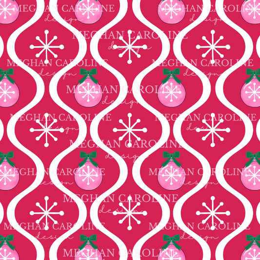 Pink Ornaments with Green Bows - Red